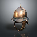 Shiny Metallic Antique Helmet Featuring Spiked Top And Decorative Rim Design