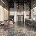 Elegant Hotel Lobby Interior Design With Gold Leaf Chandelier Marble Reception Desk And Green Plants