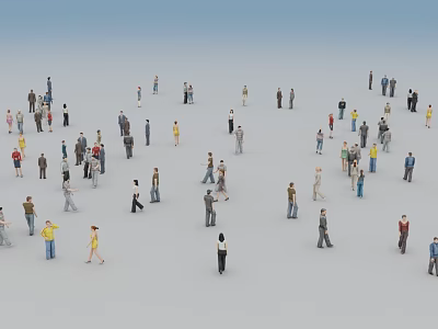 Large Group of Diverse People Walking in Open Space With Casual Clothing 3d model