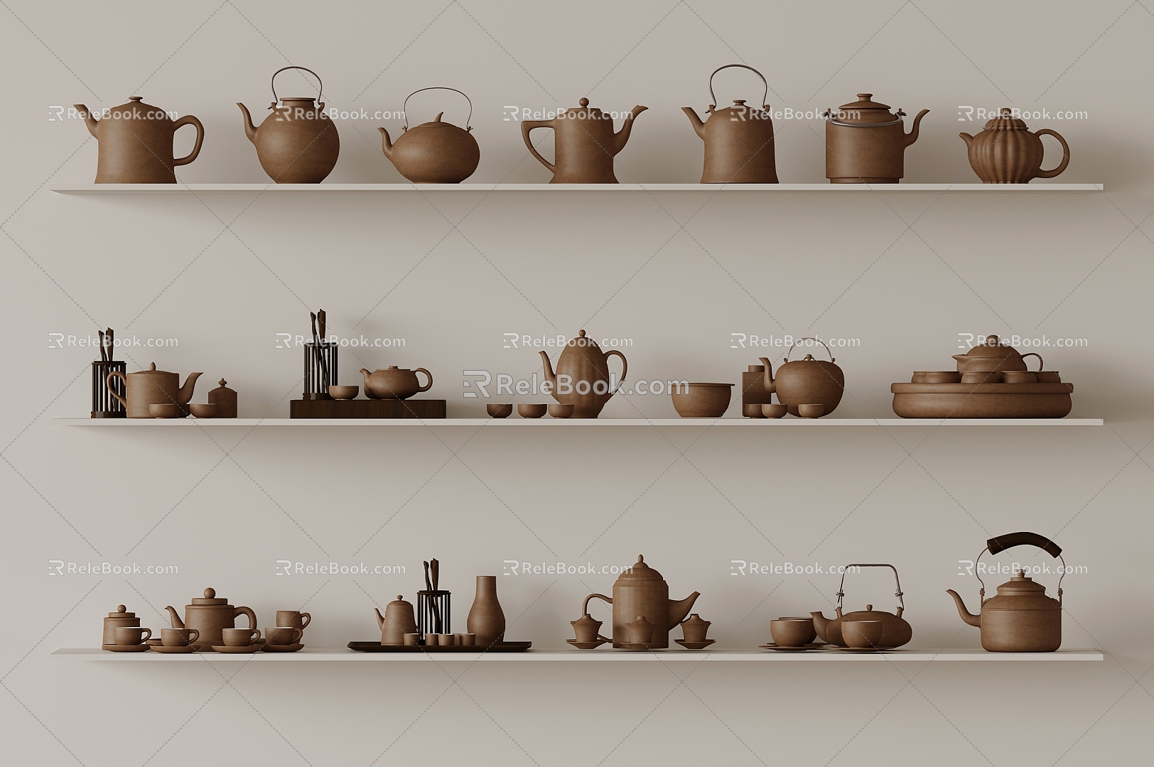 New Chinese Teapot Tea Set Tea Cup Combination 3d model