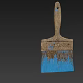 Old Paintbrush With Wooden Handle And Blue Bristles Showing Paint Stains