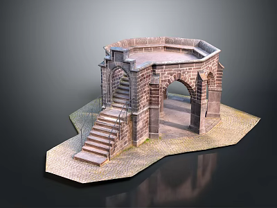 Detailed Vintage Stone Miniature Building Model With Arches Stairs And Platform 3d model