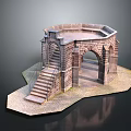Detailed Vintage Stone Miniature Building Model With Arches Stairs And Platform