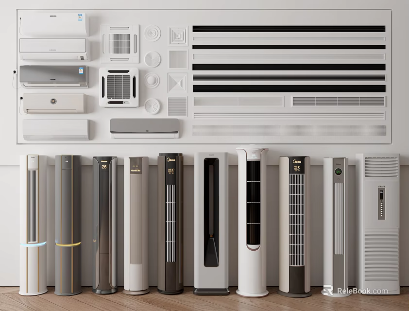 Modern Air Conditioner Fan Models With Various Colors And Contemporary Designs 3d model 