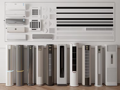 Modern Air Conditioner Fan Models With Various Colors And Contemporary Designs 3d model