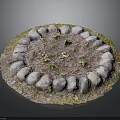 Small Green Plants Growing In Circular Stone Border With Soil