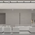 Modern Exhibition Hall Interior With Grid Partition White Pedestals And Artworks