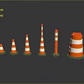 Orange and White Striped Traffic Cones in Various Sizes Arranged with Reflections 3d model