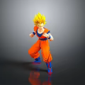 Son Goku Super Saiyan Action Figure in Orange Outfit Blue Accents Dynamic Pose Gray Background