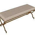 Modern Beige Padded Bench With Golden Brass Curved Legs And Metal Frame