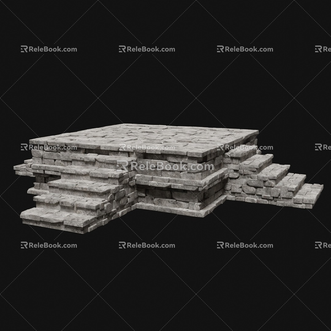 Stone Pedestal Platform Stone Stairway Remains Monuments Architecture 3d model