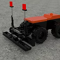 Industrial Equipment Featuring Orange Top Two Red Warning Lights Large Wheels And Black Mechanical Structure