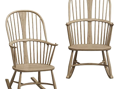 Outdoor Wooden Rocking Chair with Slatted Back and Natural Wood Finish for Comfortable Patio Seating 3d model