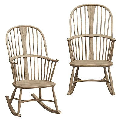 Outdoor Wooden Rocking Chair with Slatted Back and Natural Wood Finish for Comfortable Patio Seating 3d model