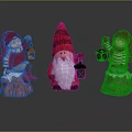 Christmas Decorative Gnome and Girl Figurines with Red Hats Lanterns on Tree Stumps