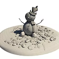 Cute Snowman Figures With Hat Scarf And Carrot Nose On Snowy Ground