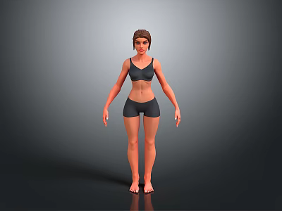 Woman in Black Sports Bra and Shorts Standing Against Grey Background 3d model