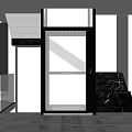 Modern Glass Elevator With Black Frame And Marble Staircase In Luxury Interior