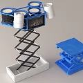 Fire Fighting Equipment Hydraulic Lifting Platform With White Buckets Black Containers And Small Blue Platform