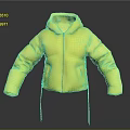 Yellow Hooded Puffer Jacket With Zip Closure And Drawstring Details 3d model