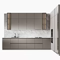 Modern Gray Kitchen Interior With Marble Countertop Cabinets Sink Cooktop And Oven