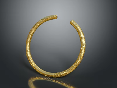 Golden Open Design Bracelet With Intricate Carved Patterns Shiny Surface For Daily Use 3d model