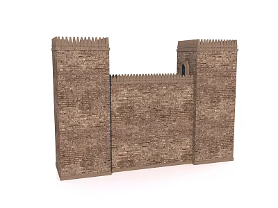 Ancient Brick Building Exterior Wall With Crenellated Towers And Textured Surface 3d model