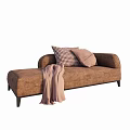 Elegant Modern Brown Chaise Lounge With Checkered Pillow And Soft Beige Blanket