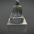 Detailed Traditional Stone Carved Buddhist Monk Sitting Statue On Square Pedestal