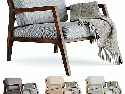 Modern Accent Chair With Wooden Frame Gray Upholstery Fringe Throw Blanket And Multiple Color Options 3d model