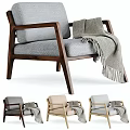 Modern Accent Chair With Wooden Frame Gray Upholstery Fringe Throw Blanket And Multiple Color Options