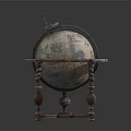 Vintage Decorative Globe Ornament Set With Colorful Patterns And Carved Wooden Stand