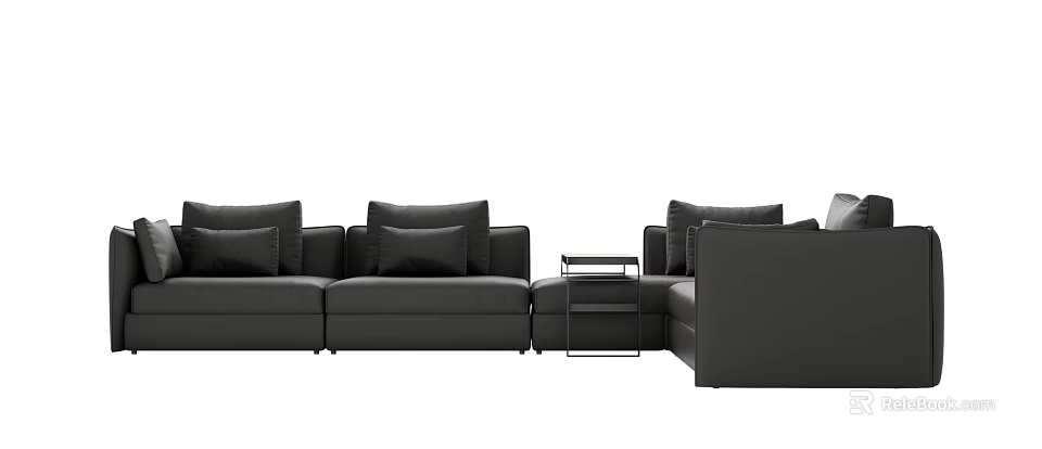 Modern L Shaped Sectional Sofa With Black Fabric Cushions And Side Table 3d model