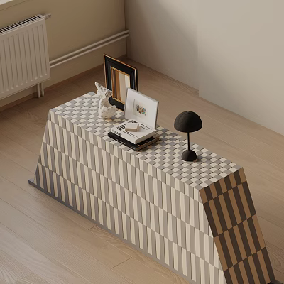 Modern Entryway Console Table With Decorative Figurine Picture Frame And Black Lamp 3d model