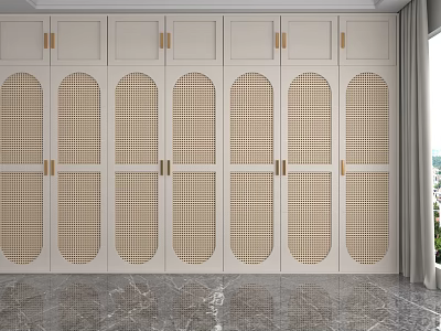 Modern Display Cabinets With White Finish Golden Handles And Arched Grid Doors 3d model