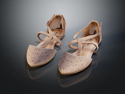 Elegant Beige Sandals Featuring Crisscross Straps And Perforated Details For Casual Wear 3d model
