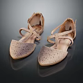 Elegant Beige Sandals Featuring Crisscross Straps And Perforated Details For Casual Wear