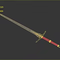 Decorative Medieval Sword With Blue Blade Golden Accents And Black Cross Guard