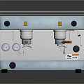 Stainless Steel Espresso Machine With Dual Spouts Transparent Cover Pressure Gauges And Control Knobs