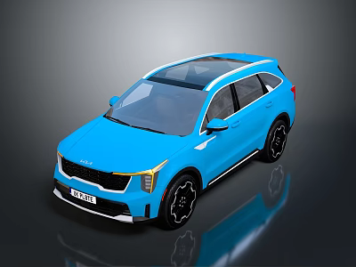 Blue Kia SUV With Modern Design Panoramic Sunroof And Black Wheels 3d model