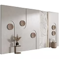 Modern Accent Wall Design With Circular Decorative Panels And Marble Texture Accents In Minimalist Interior