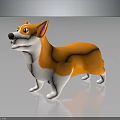 Contemporary Table Displaying Orange White Corgi Model On Reflective Surface 3d model