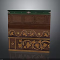 Architectural Decorative Cabinet With Green Top Brown Body Multi Layer Design And Golden Vine Carvings