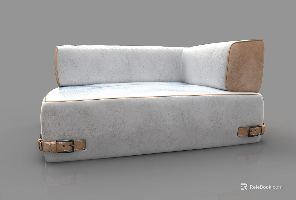 Light Gray Upholstered Modern Sofa With Brown Accent Armrests And Decorative Base 3d model