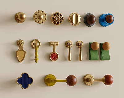 Various Stylish Cabinet Handles With Different Shapes And Materials For Furniture 3d model