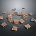 Wooden Pallets Storage Equipment With Various Sizes And Scattered Arrangement On Black Background