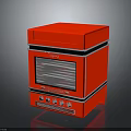 Red Modern Electronic Appliance With Glass Door Control Knobs And Compact Design