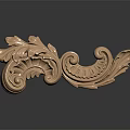 Intricate Golden Carved Decoration With Leaf And Scroll Patterns On Black Surface 3d model