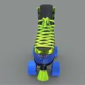 Stylish Blue Roller Skates with Neon Yellow Laces and Blue Wheels with Green Accents