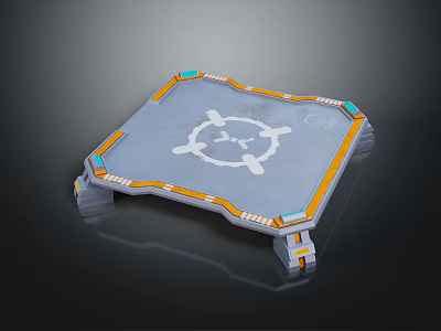 Tech Inspired Square Platform With Gray Surface Orange Border And Blue Accents White Central Emblem 3d model